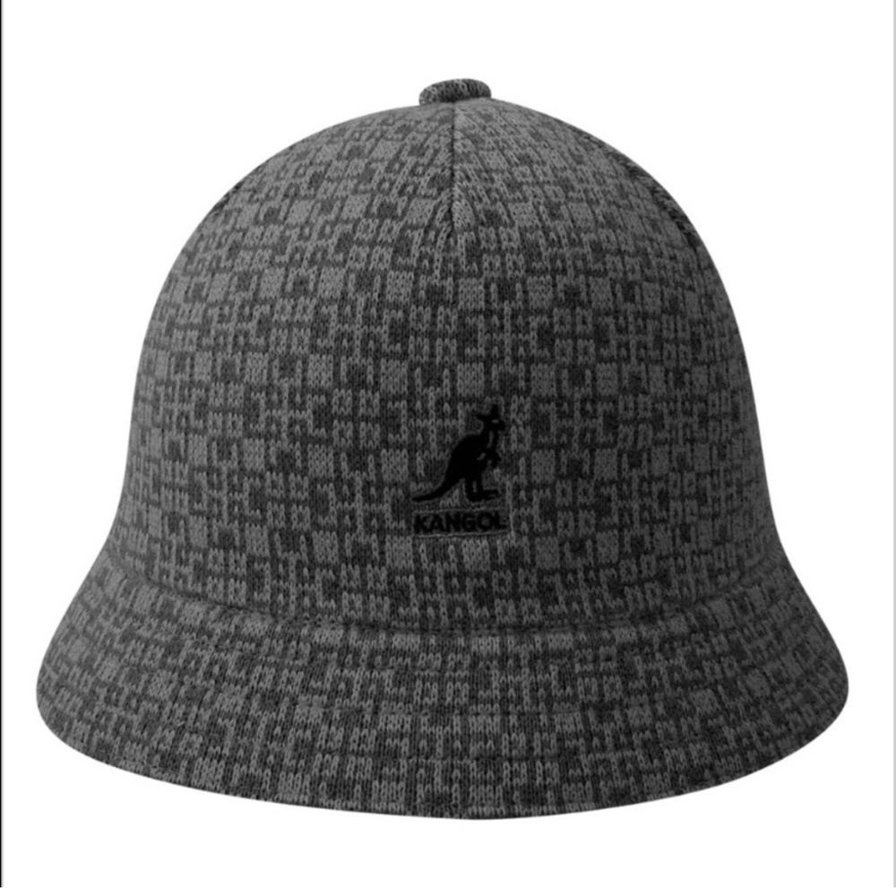 KANGOL BLACK GRAY ESCHER CHECK BUCKET HAT Youth size medium